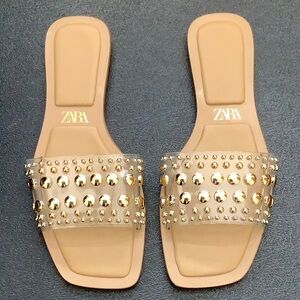 Zara Studded Vinyl Flat Sandals